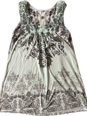 Sleeveless Mint & Grey Floral Print Tank Dress